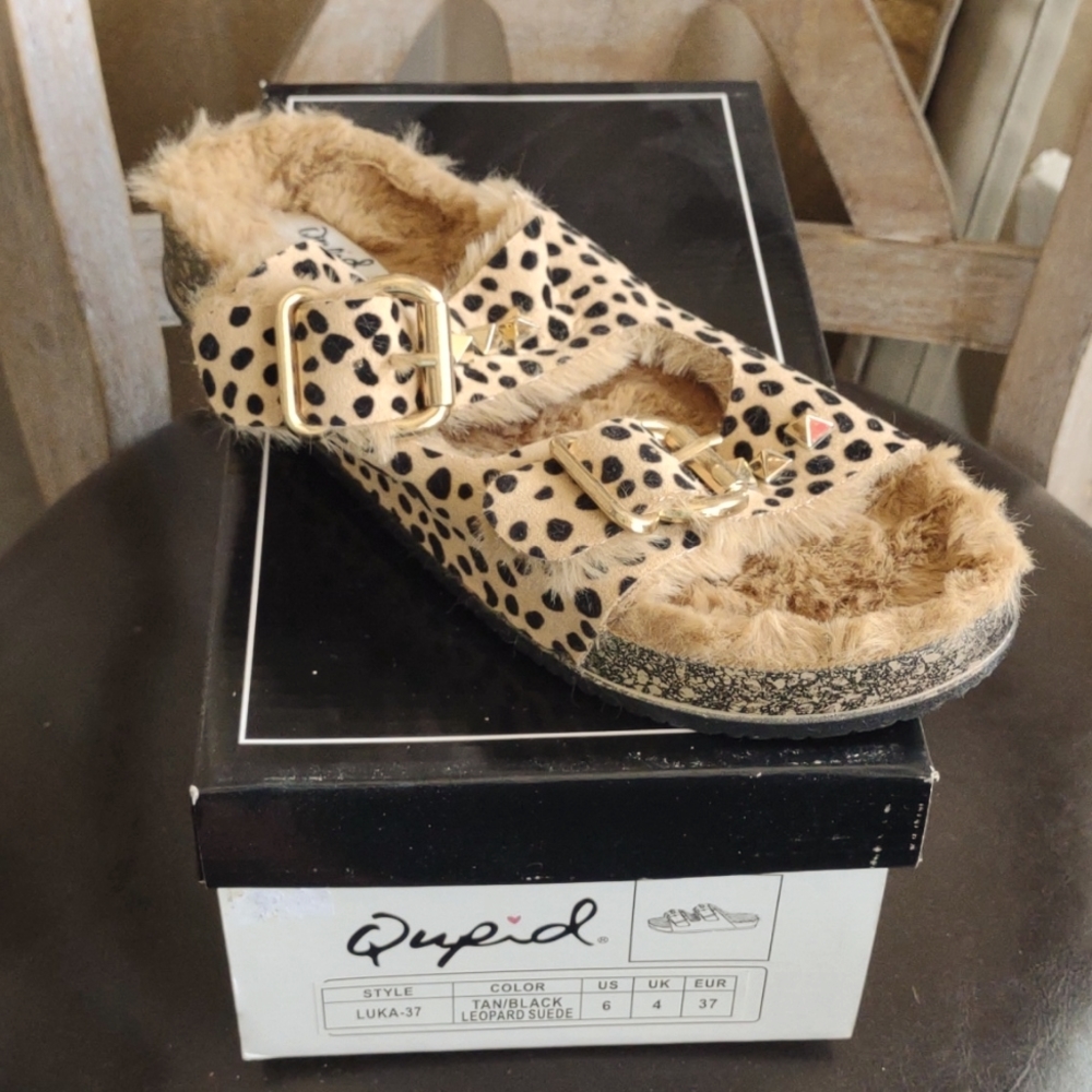 New Cupid Leapord Tan  & Black Suede, Size 6